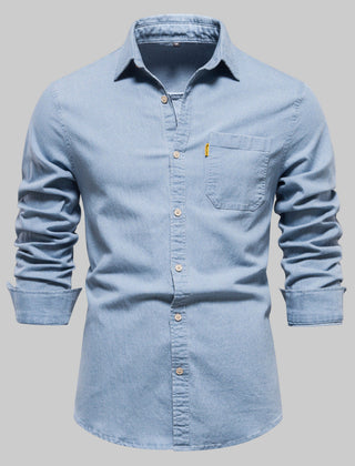 Men's Denim Shirt | Long Sleeve Button Closure Chest Pocket
