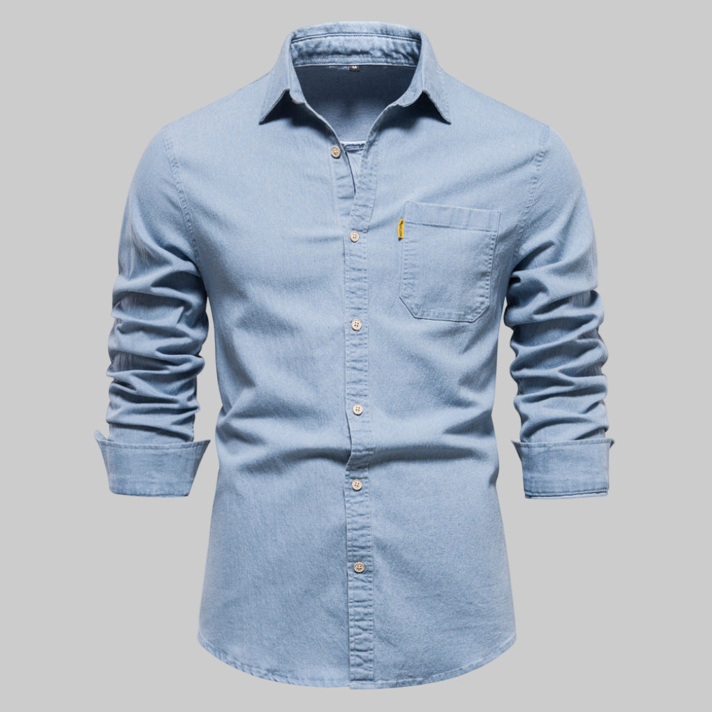 Men's Denim Shirt | Long Sleeve Button Closure Chest Pocket
