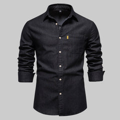 Men's Denim Shirt | Long Sleeve Button Closure Chest Pocket