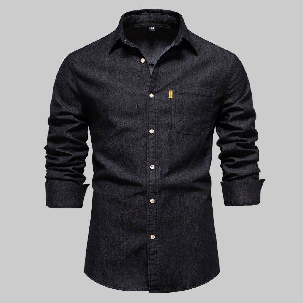Men's Denim Shirt | Long Sleeve Button Closure Chest Pocket