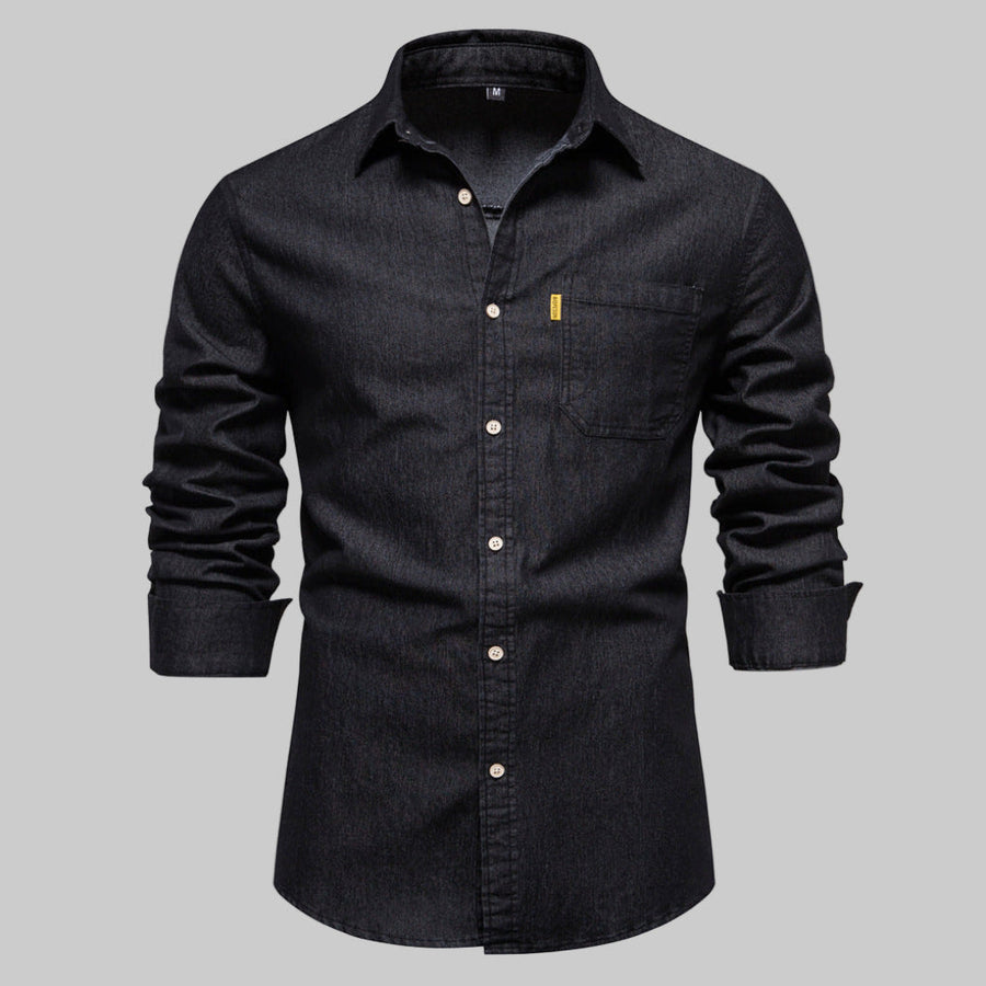 Men's Denim Shirt | Long Sleeve Button Closure Chest Pocket