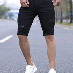 Men's Denim Shorts | Skinny Fit Distressed Rolled Hem