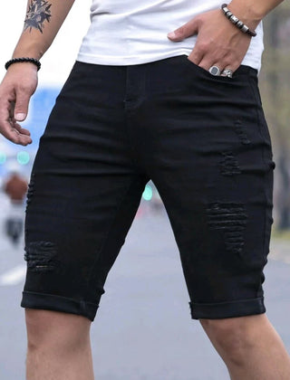 Men's Denim Shorts | Skinny Fit Distressed Rolled Hem