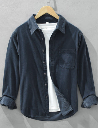 Men's Corduroy Shirt | Relaxed Fit Button Front Chest Pocket