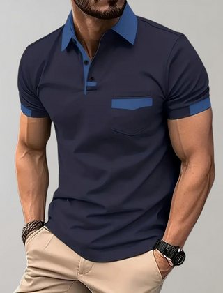 Men's Polo Top | Collared Short Sleeve Button Pocket