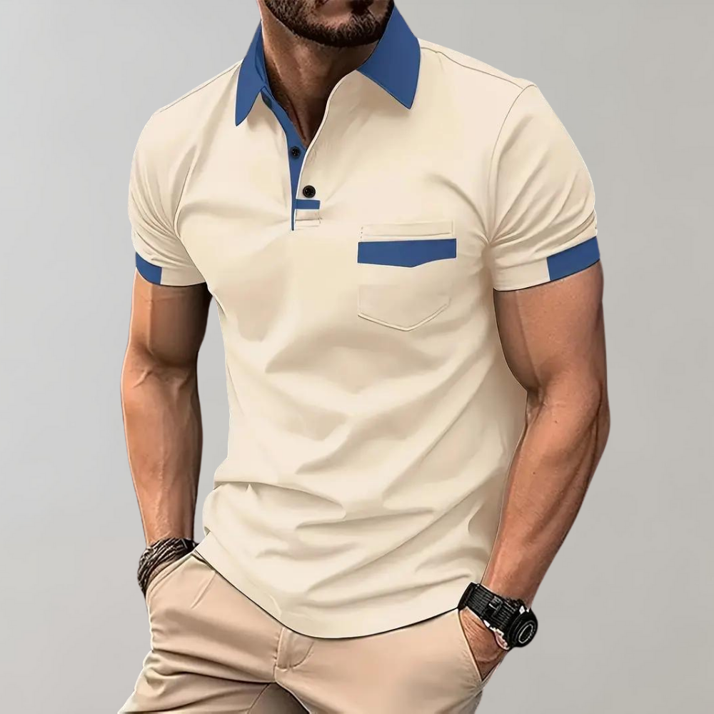 Men's Polo Top | Collared Short Sleeve Button Pocket