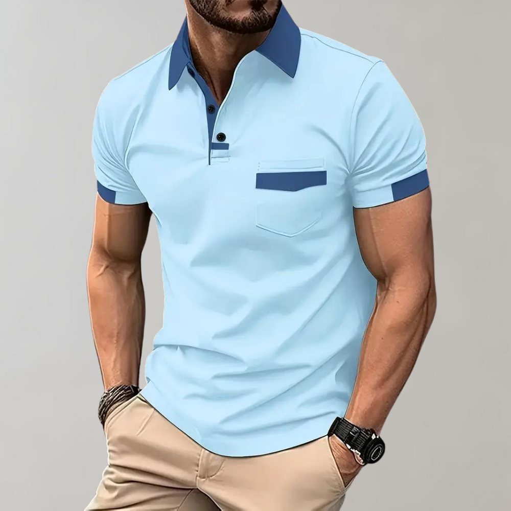 Men's Polo Top | Collared Short Sleeve Button Pocket