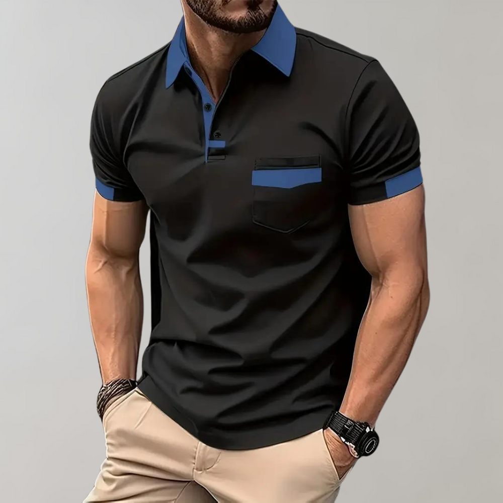 Men's Polo Top | Collared Short Sleeve Button Pocket
