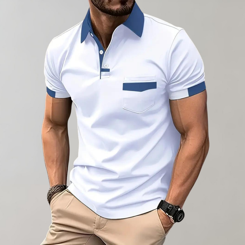 Men's Polo Top | Collared Short Sleeve Button Pocket
