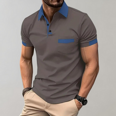 Men's Polo Top | Collared Short Sleeve Button Pocket