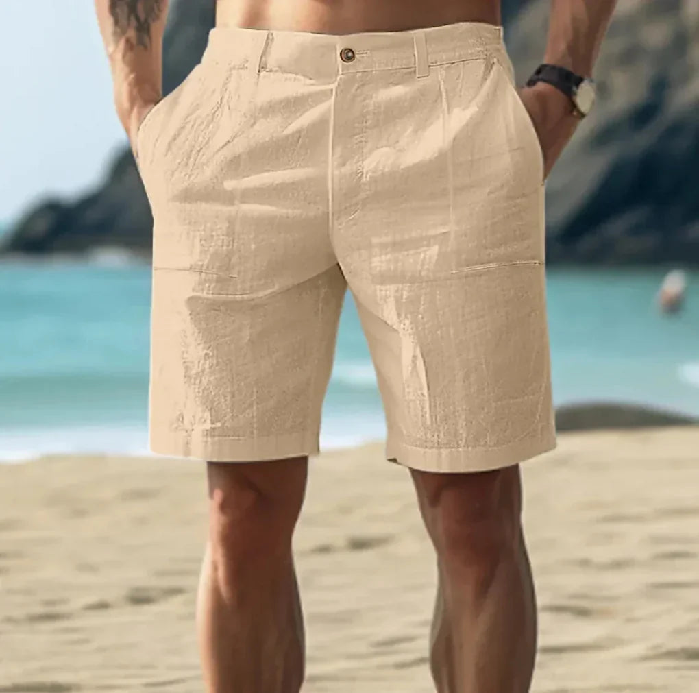 Men's Linen Shorts | Relaxed Fit Cargo Pockets Drawstring