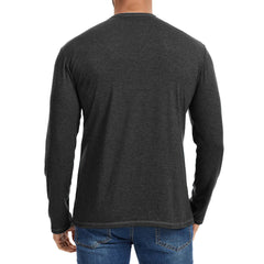 Men's T Shirt | V Neck Button Placket Long Sleeve
