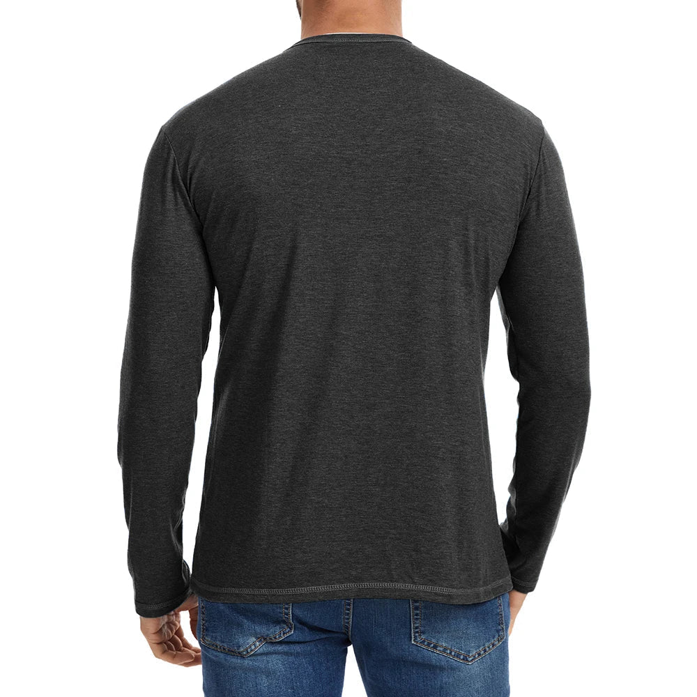 Men's T Shirt | V Neck Button Placket Long Sleeve