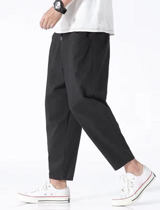 Men's Linen Slacks | Relaxed Fit Elastic Waist Ankle Length