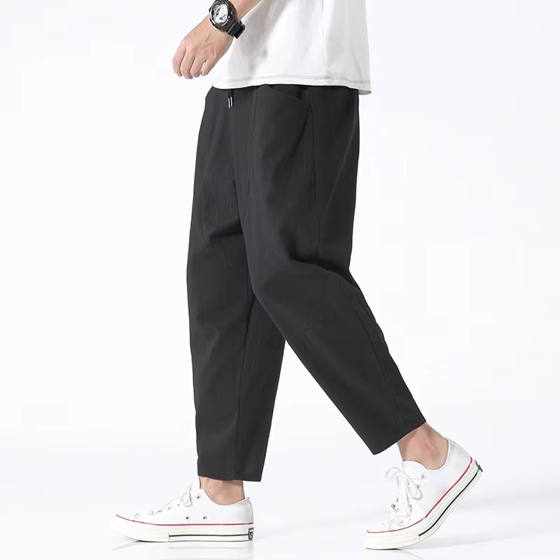 Men's Linen Slacks | Relaxed Fit Elastic Waist Ankle Length