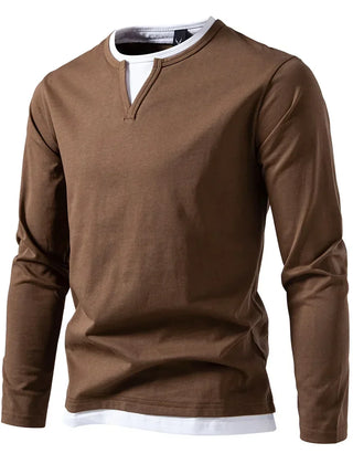Men's T Shirt | Notch Neckline Long Sleeve Knit