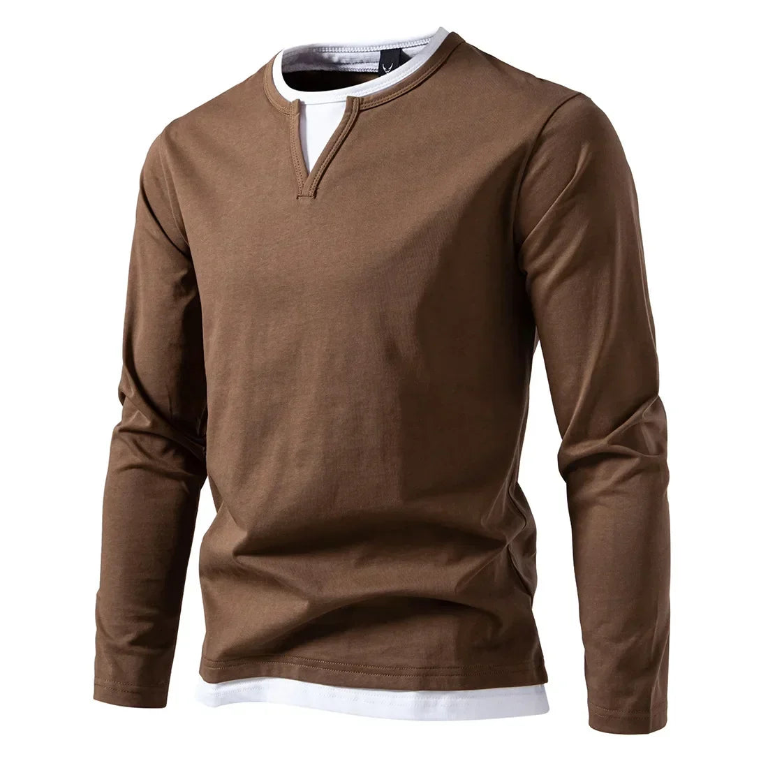 Men's T Shirt | Notch Neckline Long Sleeve Knit