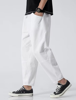 Men's Linen Slacks | Relaxed Fit Elastic Waist Ankle Length