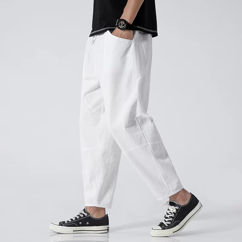 Men's Linen Slacks | Relaxed Fit Elastic Waist Ankle Length