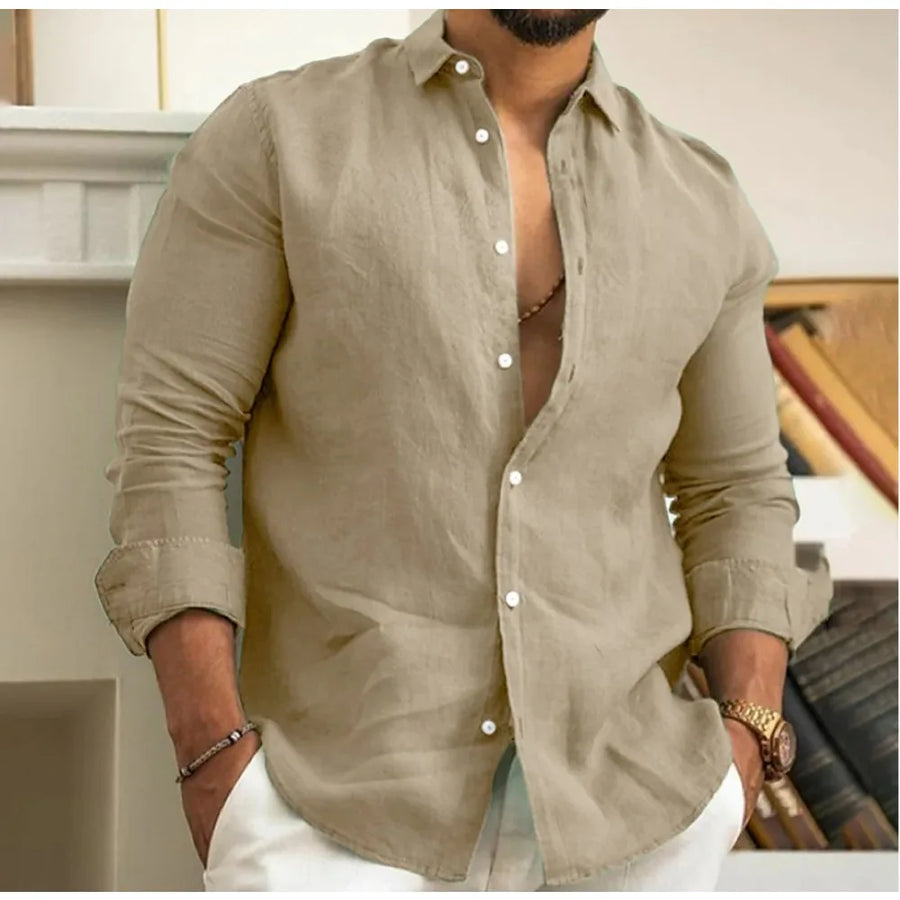 Men's Worker Shirt | Long Sleeve Button Down Collared Linen Blend