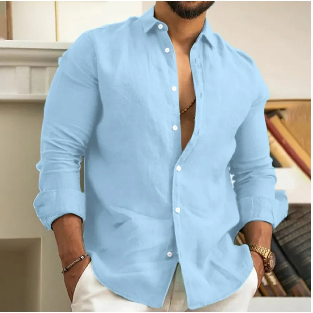 Men's Worker Shirt | Long Sleeve Button Down Collared Linen Blend