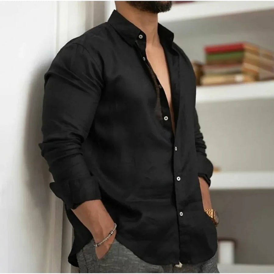 Men's Worker Shirt | Long Sleeve Button Down Collared Linen Blend