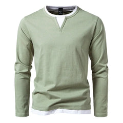 Men's T Shirt | Notch Neckline Long Sleeve Knit