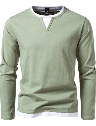 Men's T Shirt | Notch Neckline Long Sleeve Knit