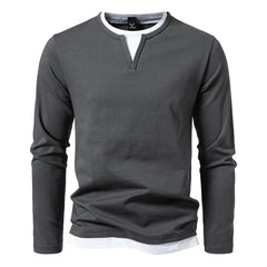 Men's T Shirt | Notch Neckline Long Sleeve Knit