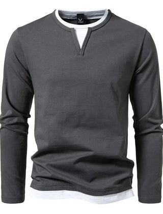 Men's T Shirt | Notch Neckline Long Sleeve Knit
