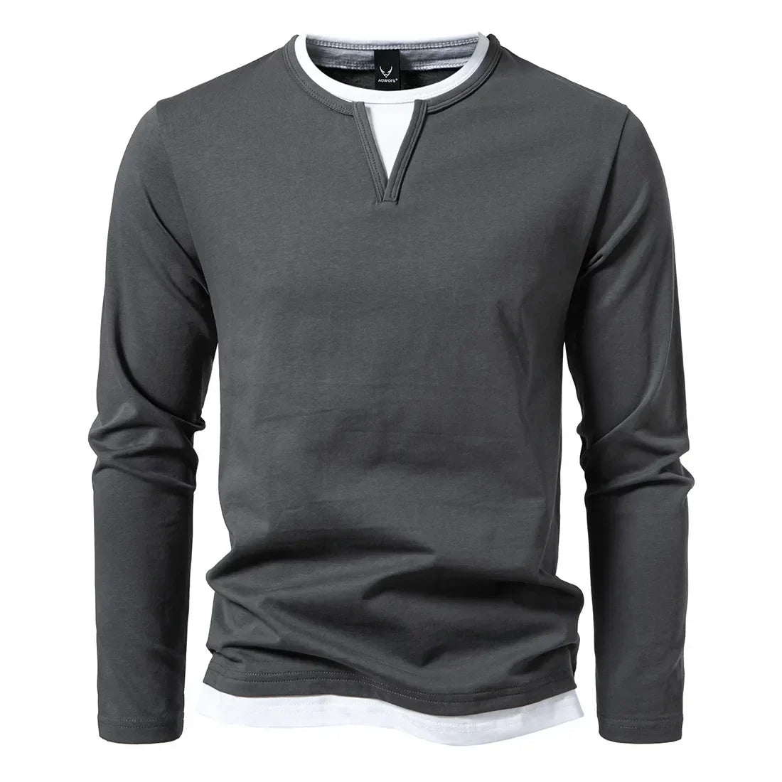 Men's T Shirt | Notch Neckline Long Sleeve Knit