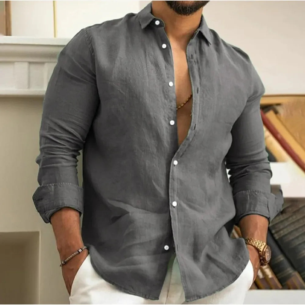 Men's Worker Shirt | Long Sleeve Button Down Collared Linen Blend