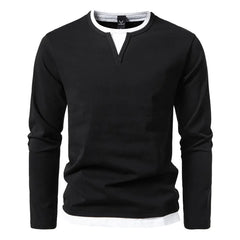 Men's T Shirt | Notch Neckline Long Sleeve Knit
