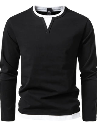 Men's T Shirt | Notch Neckline Long Sleeve Knit