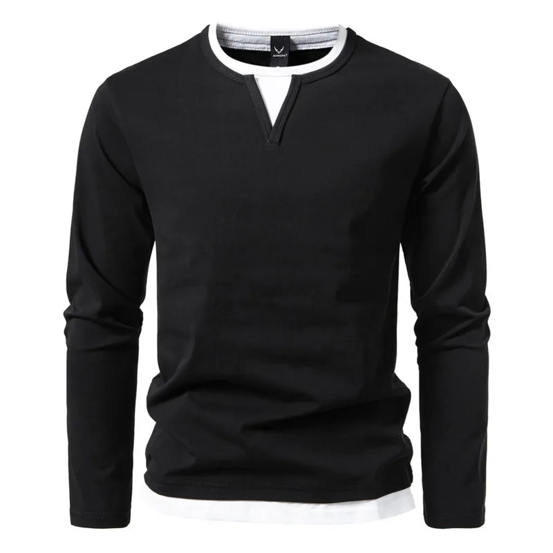 Men's T Shirt | Notch Neckline Long Sleeve Knit
