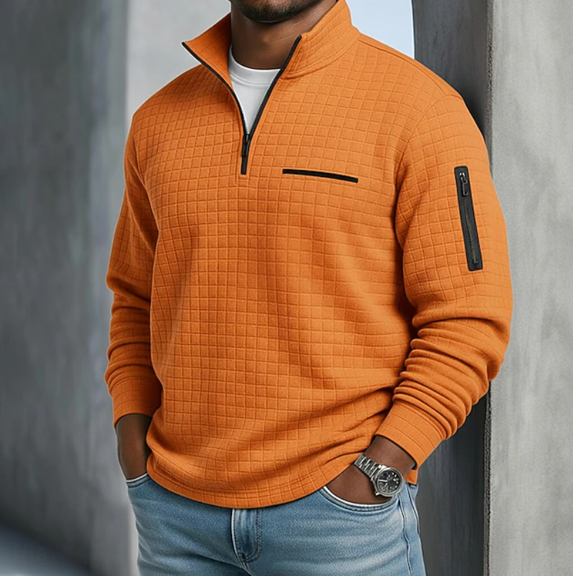 Men's Sweatshirt | Quarter-Zip Knit Waffle Textured