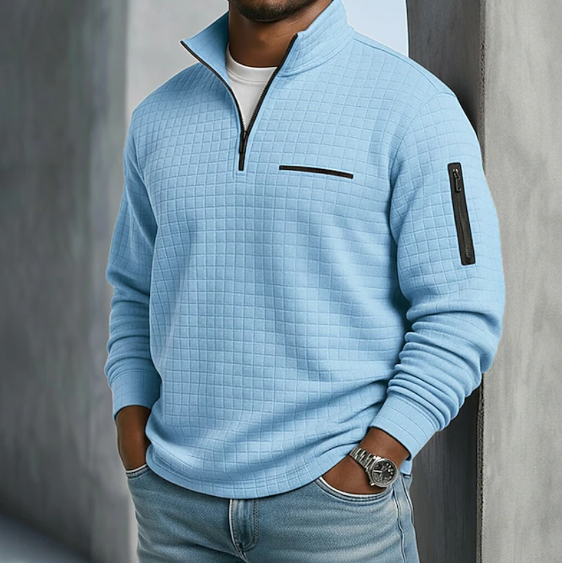 Men's Sweatshirt | Quarter-Zip Knit Waffle Textured