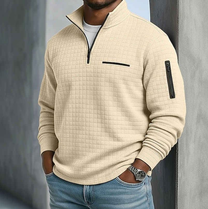 Men's Sweatshirt | Quarter-Zip Knit Waffle Textured