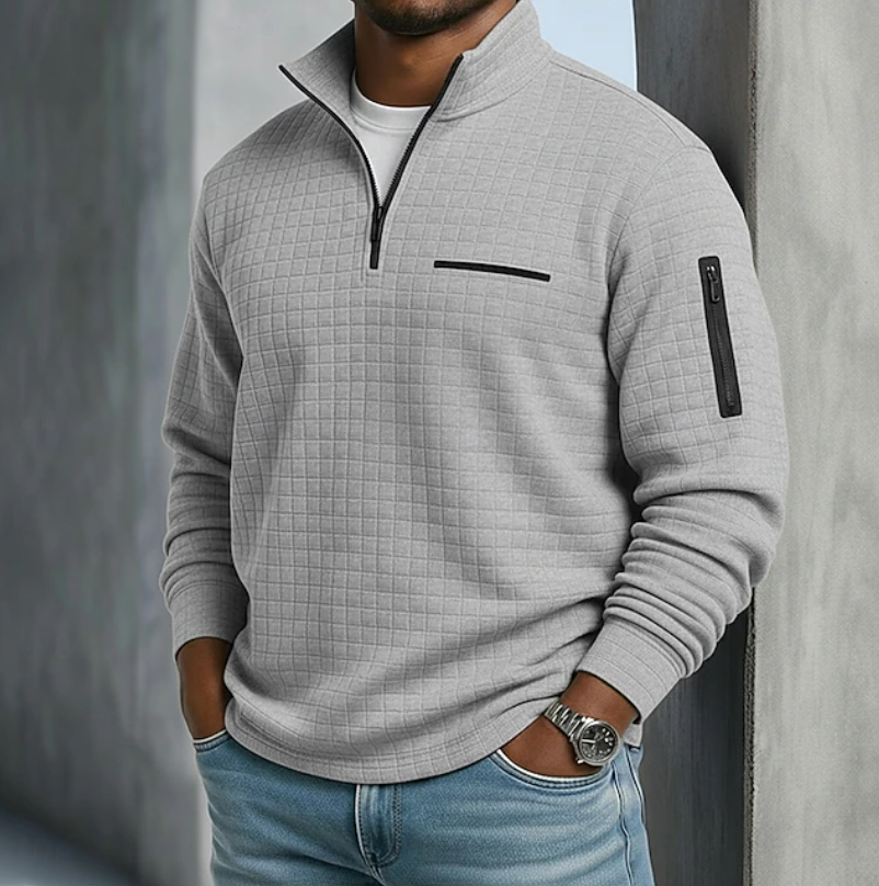 Men's Sweatshirt | Quarter-Zip Knit Waffle Textured