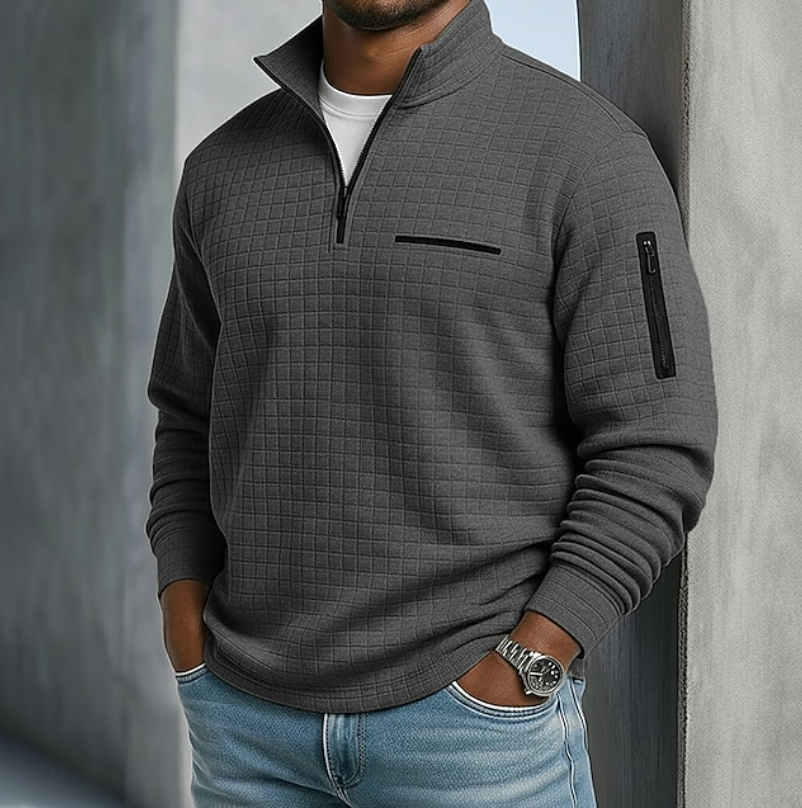 Men's Sweatshirt | Quarter-Zip Knit Waffle Textured