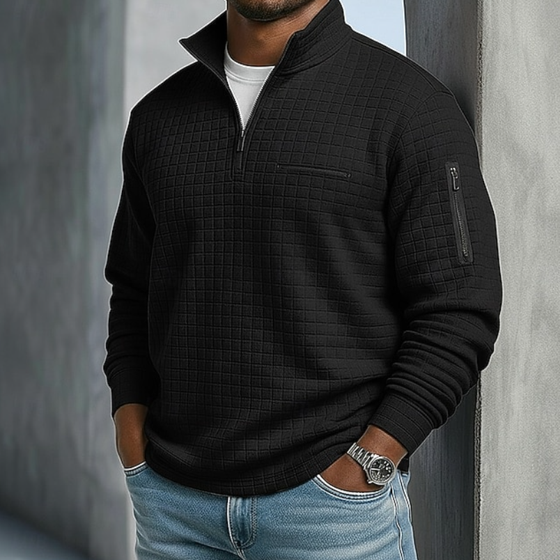 Men's Sweatshirt | Quarter-Zip Knit Waffle Textured