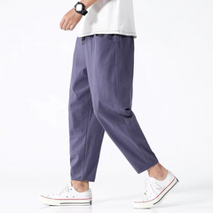 Men's Linen Slacks | Relaxed Fit Elastic Waist Ankle Length