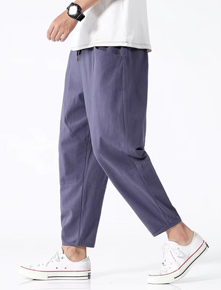 Men's Linen Slacks | Relaxed Fit Elastic Waist Ankle Length