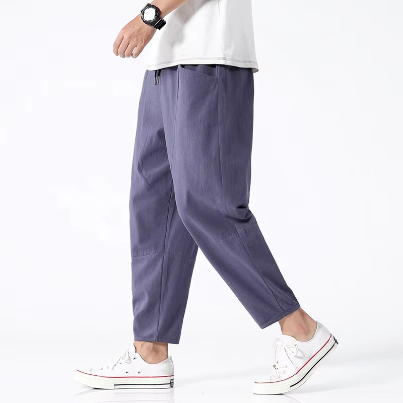 Men's Linen Slacks | Relaxed Fit Elastic Waist Ankle Length