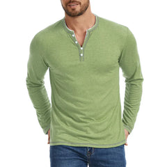 Men's T Shirt | V Neck Button Placket Long Sleeve