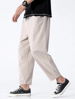 Men's Linen Slacks | Relaxed Fit Elastic Waist Ankle Length