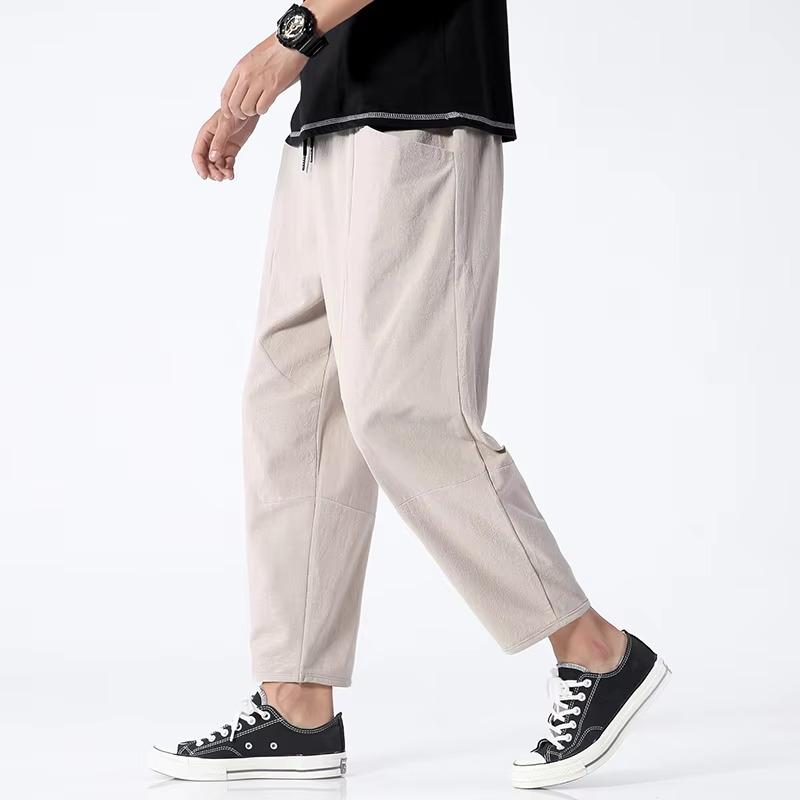 Men's Linen Slacks | Relaxed Fit Elastic Waist Ankle Length