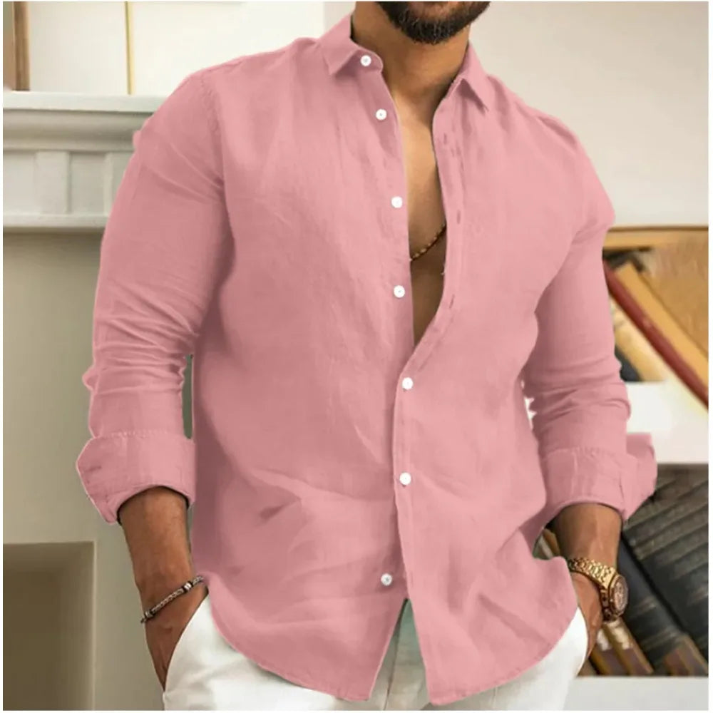 Men's Worker Shirt | Long Sleeve Button Down Collared Linen Blend