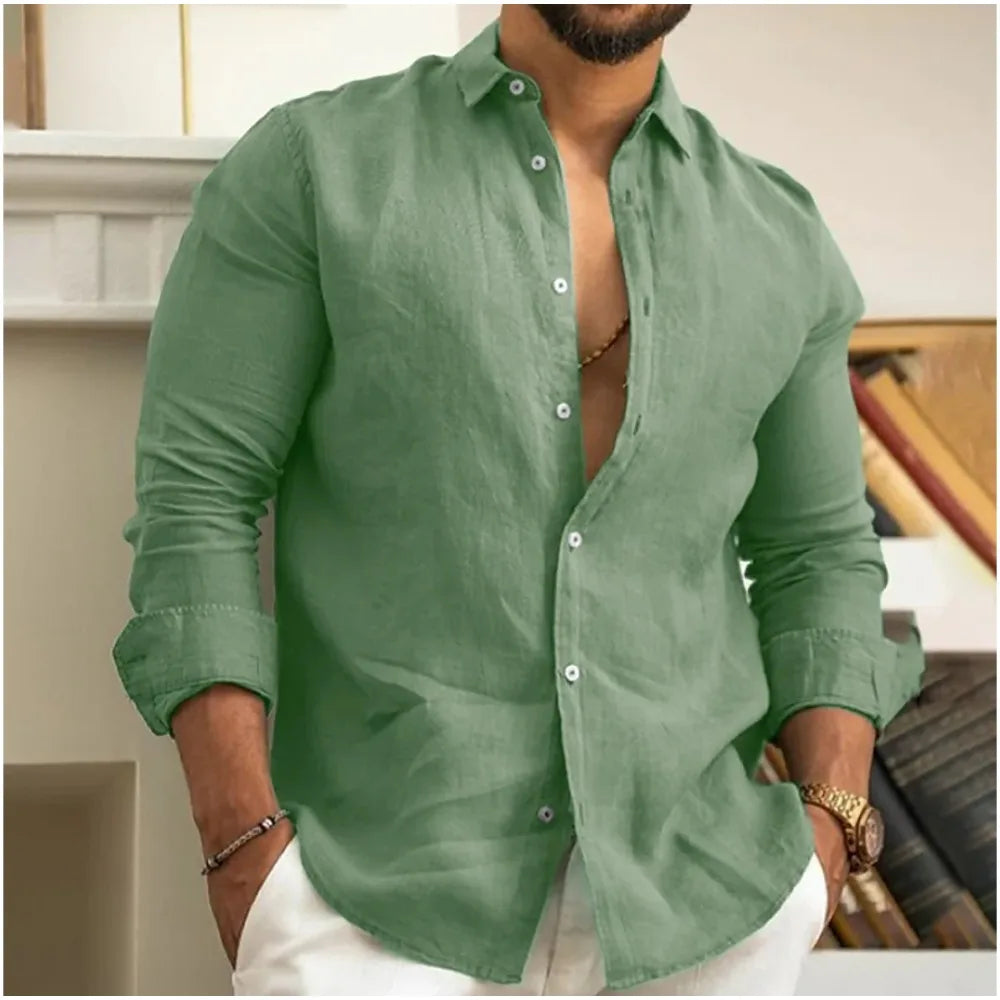 Men's Worker Shirt | Long Sleeve Button Down Collared Linen Blend