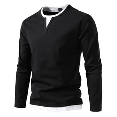Men's T Shirt | Notch Neckline Long Sleeve Knit